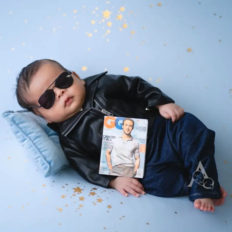 Baby Boy Cool Leather Outfit Set - Newborn Photography Costume - Image 3